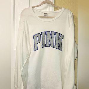 Victoria Secret's PINK Large white with silver glitter long sleeve sweatshirt